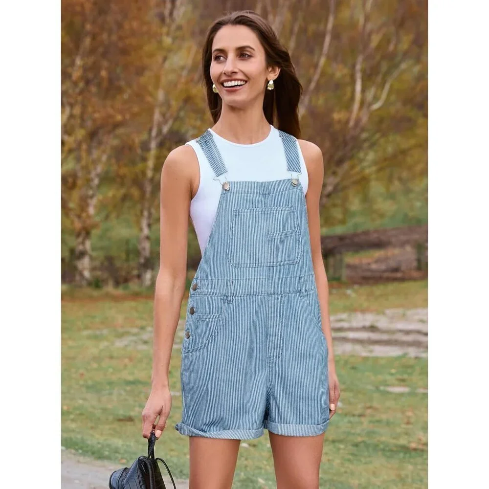 Denim Overall Shorts Women Casual Loose Fit Summer Jumpsuit